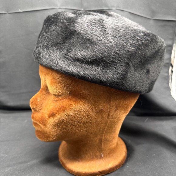 Vintage 1960s Miss Dior Created by Christian Dior Black Fur Italian Pillbox Hat - Picture 1 of 7